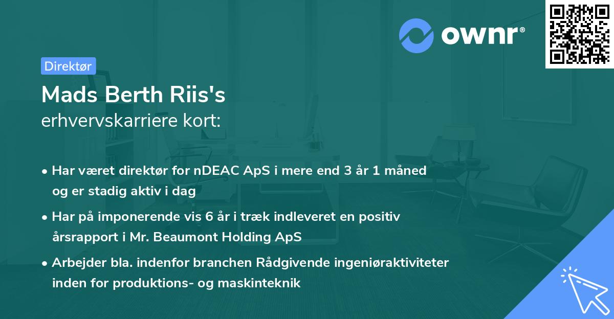 Mads Berth Riis's erhvervskarriere kort
